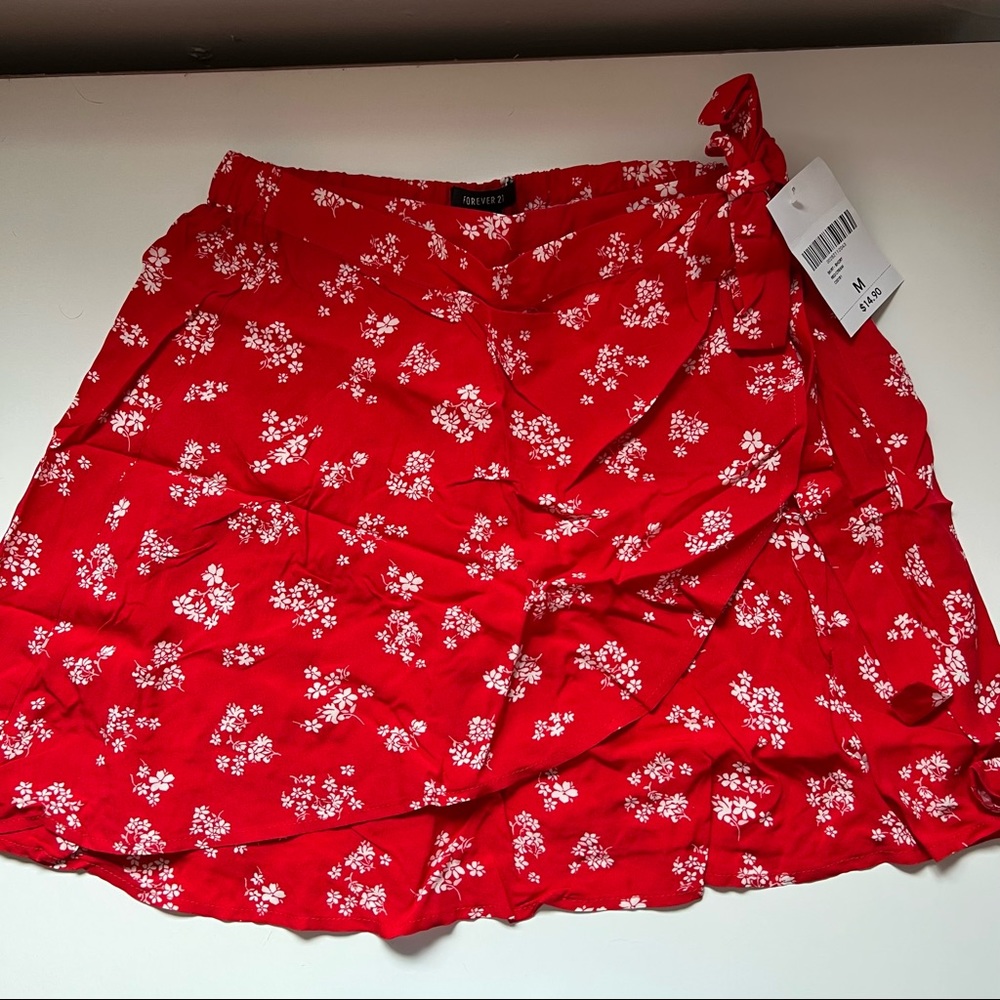 Forever 21 Floral Wrap Tie Mini Skirt